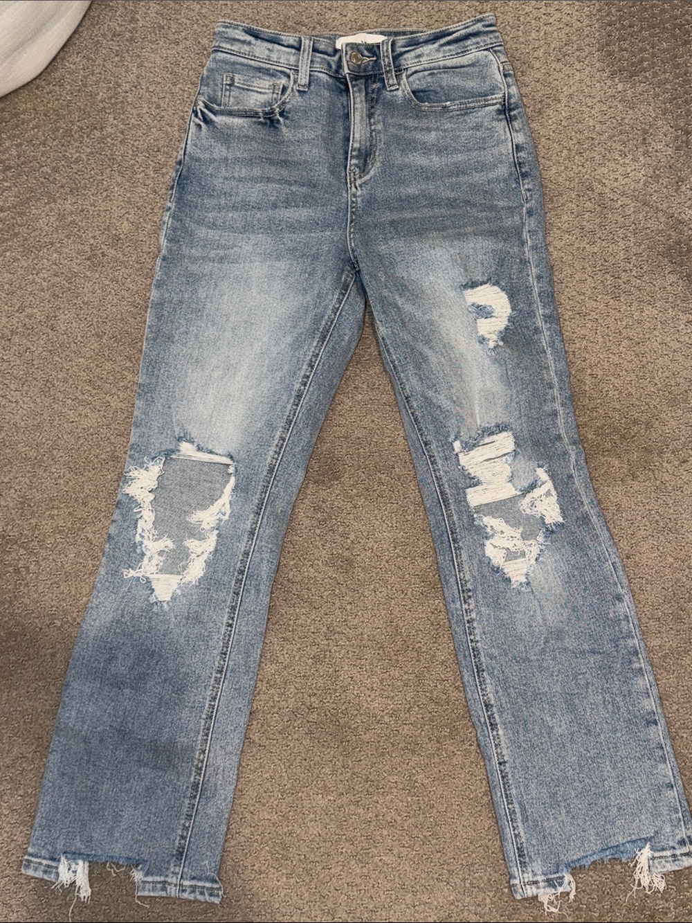 High-Rise Light Blue Distressed Straight-Leg Jeans